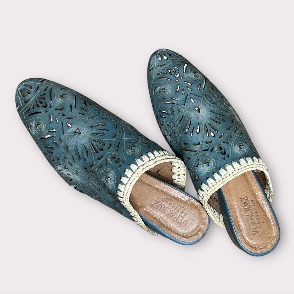Sundance Vera Cruz Olivetta leather teal mules - Picture 2 of 9